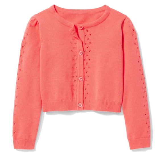 Janie & Jack Toddler Girls Eyelet Coral Cotton Cardigan Sweater - Picture 1 of 4